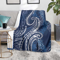 Polynesia Plumeria Lei Blanket Navy Blue Curves Motif