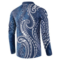 Polynesia Plumeria Lei Button Sweatshirt Navy Blue Curves Motif