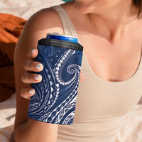Polynesia Plumeria Lei 4 in 1 Can Cooler Tumbler Navy Blue Curves Motif