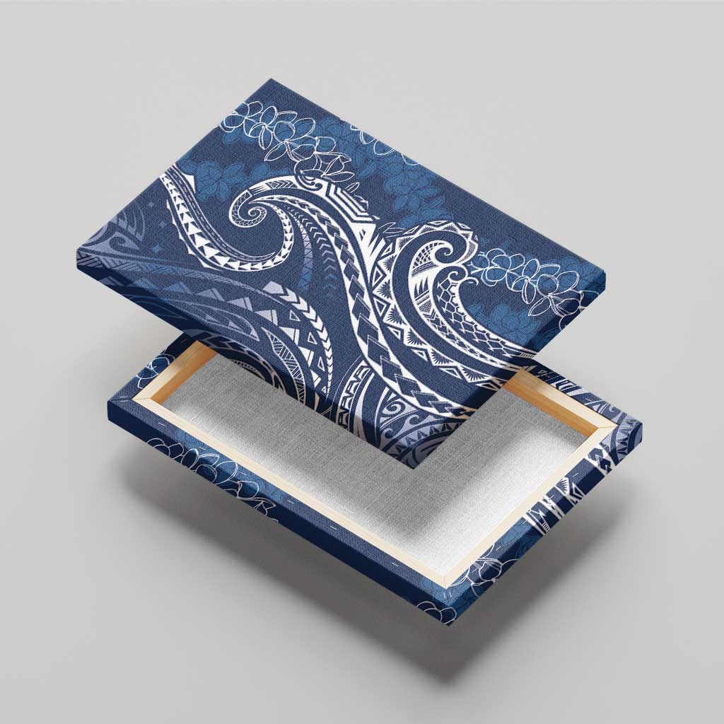 Polynesia Plumeria Lei Canvas Wall Art Navy Blue Curves Motif
