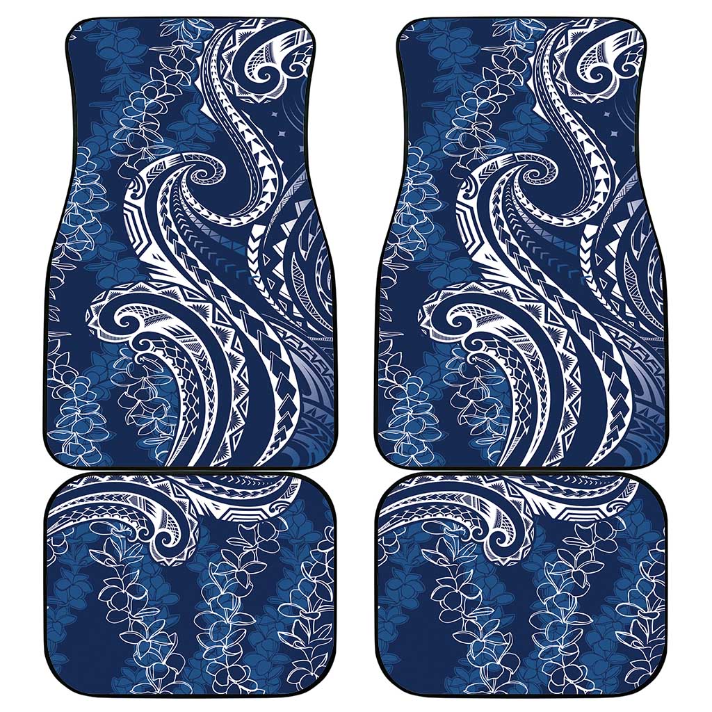 Polynesia Plumeria Lei Car Mats Navy Blue Curves Motif