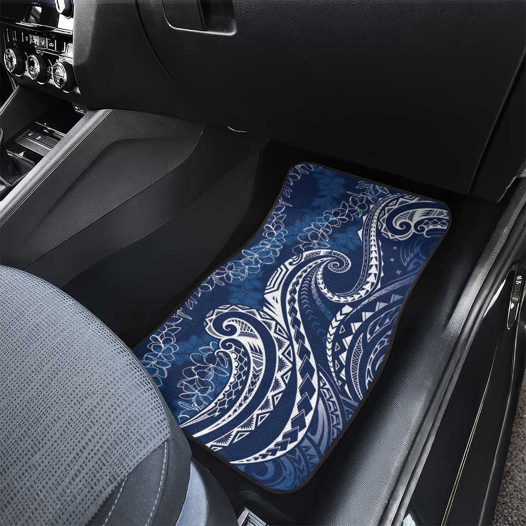 Polynesia Plumeria Lei Car Mats Navy Blue Curves Motif
