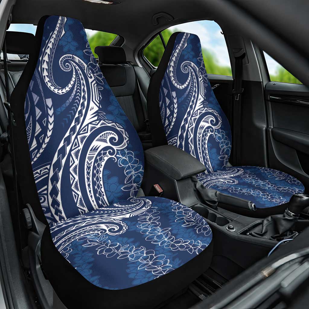 Polynesia Plumeria Lei Car Seat Cover Navy Blue Curves Motif
