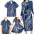 Polynesia Plumeria Lei Family Matching Long Sleeve Bodycon Dress and Hawaiian Shirt Navy Blue Curves Motif