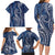 Polynesia Plumeria Lei Family Matching Long Sleeve Bodycon Dress and Hawaiian Shirt Navy Blue Curves Motif
