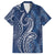 Polynesia Plumeria Lei Family Matching Long Sleeve Bodycon Dress and Hawaiian Shirt Navy Blue Curves Motif
