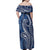 Polynesia Plumeria Lei Family Matching Off Shoulder Maxi Dress and Hawaiian Shirt Navy Blue Curves Motif
