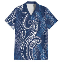Polynesia Plumeria Lei Family Matching Off Shoulder Short Dress and Hawaiian Shirt Navy Blue Curves Motif LT7 Dad's Shirt - Short Sleeve Navy Blue - Polynesian Pride