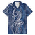 Polynesia Plumeria Lei Family Matching Short Sleeve Bodycon Dress and Hawaiian Shirt Navy Blue Curves Motif