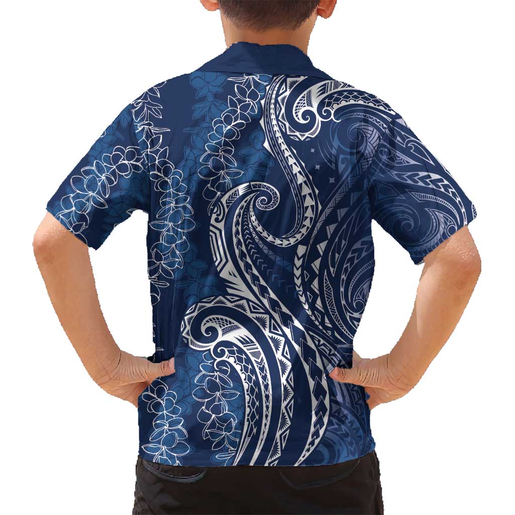 Polynesia Plumeria Lei Family Matching Summer Maxi Dress and Hawaiian Shirt Navy Blue Curves Motif LT7 - Polynesian Pride