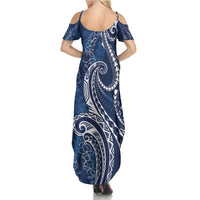 Polynesia Plumeria Lei Family Matching Summer Maxi Dress and Hawaiian Shirt Navy Blue Curves Motif LT7 - Polynesian Pride