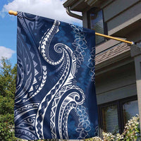 Polynesia Plumeria Lei Garden Flag Navy Blue Curves Motif