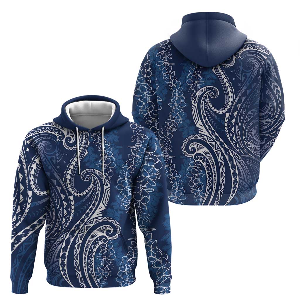 Polynesia Plumeria Lei Hoodie Navy Blue Curves Motif
