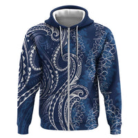 Polynesia Plumeria Lei Hoodie Navy Blue Curves Motif