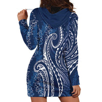 Polynesia Plumeria Lei Hoodie Dress Navy Blue Curves Motif