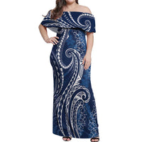 Polynesia Plumeria Lei Off Shoulder Maxi Dress Navy Blue Curves Motif