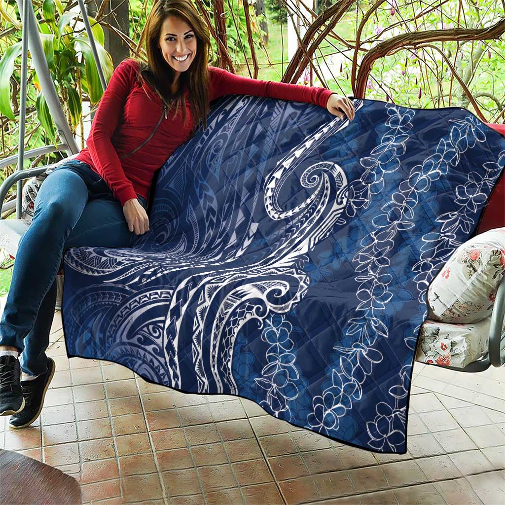 Polynesia Plumeria Lei Quilt Navy Blue Curves Motif