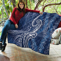 Polynesia Plumeria Lei Quilt Navy Blue Curves Motif