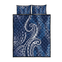 Polynesia Plumeria Lei Quilt Bed Set Navy Blue Curves Motif