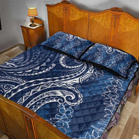 Polynesia Plumeria Lei Quilt Bed Set Navy Blue Curves Motif