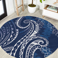 Polynesia Plumeria Lei Round Carpet Navy Blue Curves Motif