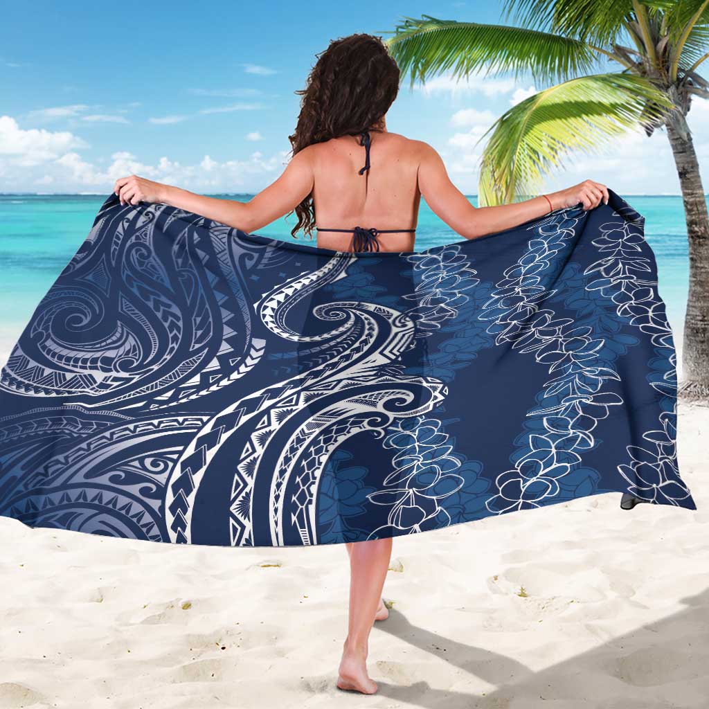 Polynesia Plumeria Lei Sarong Navy Blue Curves Motif