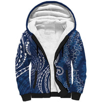 Polynesia Plumeria Lei Sherpa Hoodie Navy Blue Curves Motif