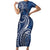 Polynesia Plumeria Lei Short Sleeve Bodycon Dress Navy Blue Curves Motif