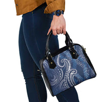 Polynesia Plumeria Lei Shoulder Handbag Navy Blue Curves Motif