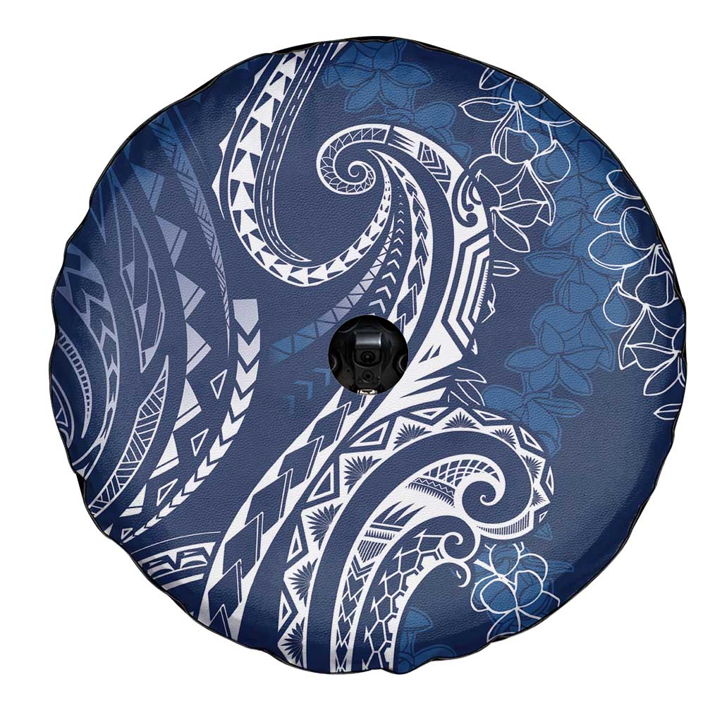 Polynesia Plumeria Lei Spare Tire Cover Navy Blue Curves Motif
