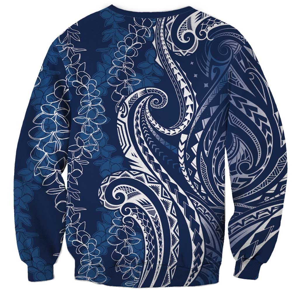 Polynesia Plumeria Lei Sweatshirt Navy Blue Curves Motif