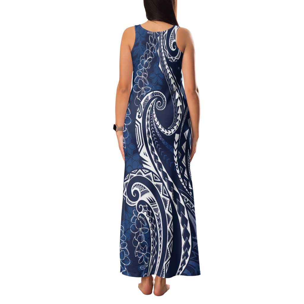 Polynesia Plumeria Lei Tank Maxi Dress Navy Blue Curves Motif