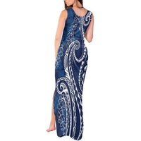 Polynesia Plumeria Lei Tank Maxi Dress Navy Blue Curves Motif