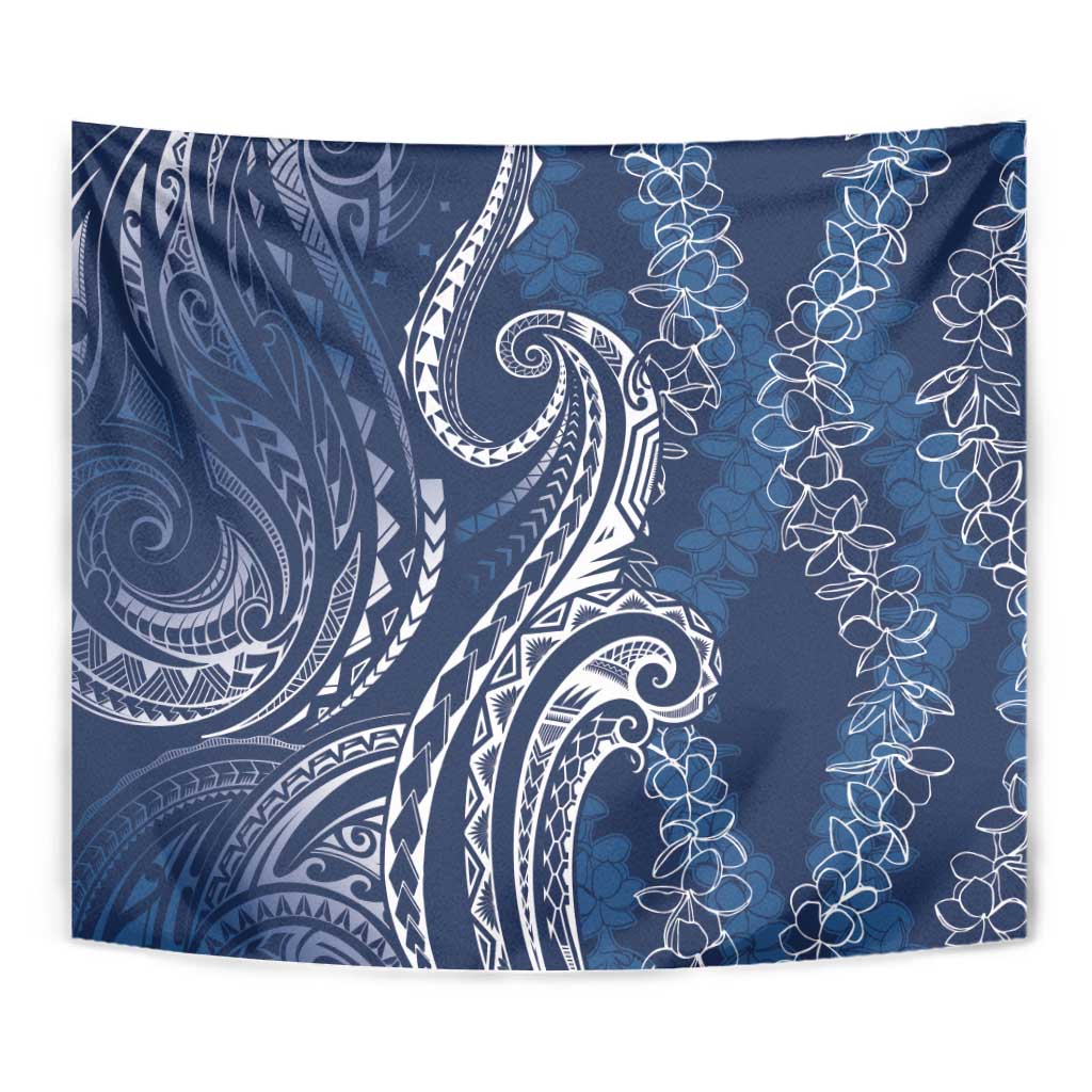Polynesia Plumeria Lei Tapestry Navy Blue Curves Motif