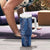 Polynesia Plumeria Lei Tumbler With Handle Navy Blue Curves Motif