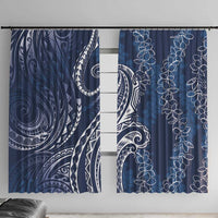 Polynesia Plumeria Lei Window Curtain Navy Blue Curves Motif