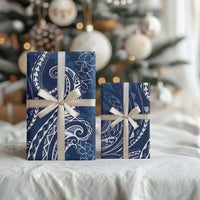 Polynesia Plumeria Lei Wrapping Paper Navy Blue Curves Motif