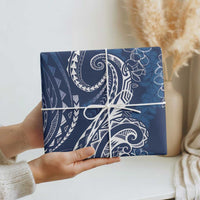 Polynesia Plumeria Lei Wrapping Paper Navy Blue Curves Motif