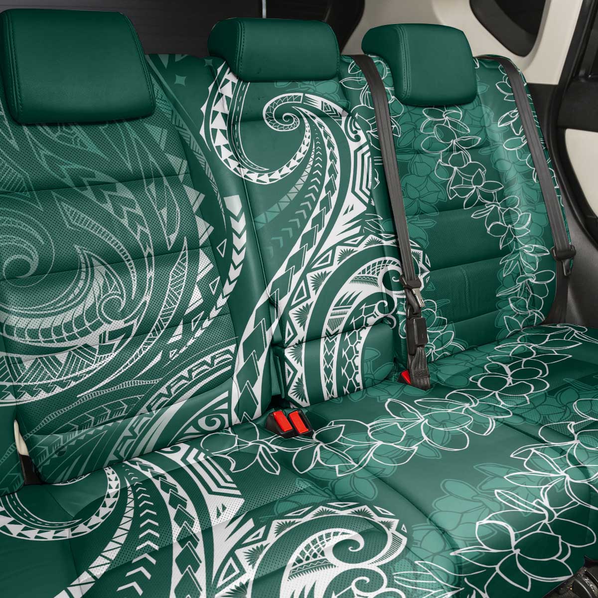 Polynesia Plumeria Lei Back Car Seat Cover Sage Green Curves Motif