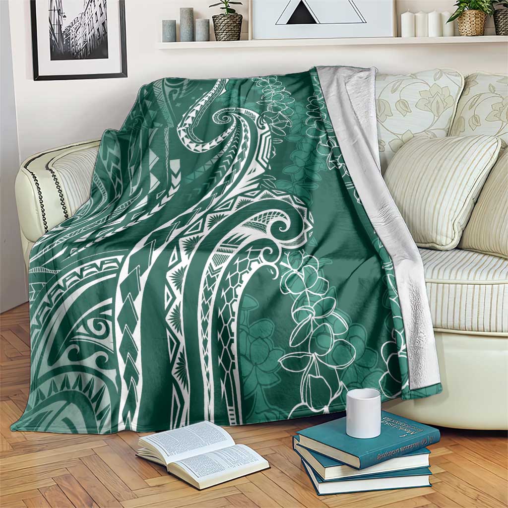 Polynesia Plumeria Lei Blanket Sage Green Curves Motif