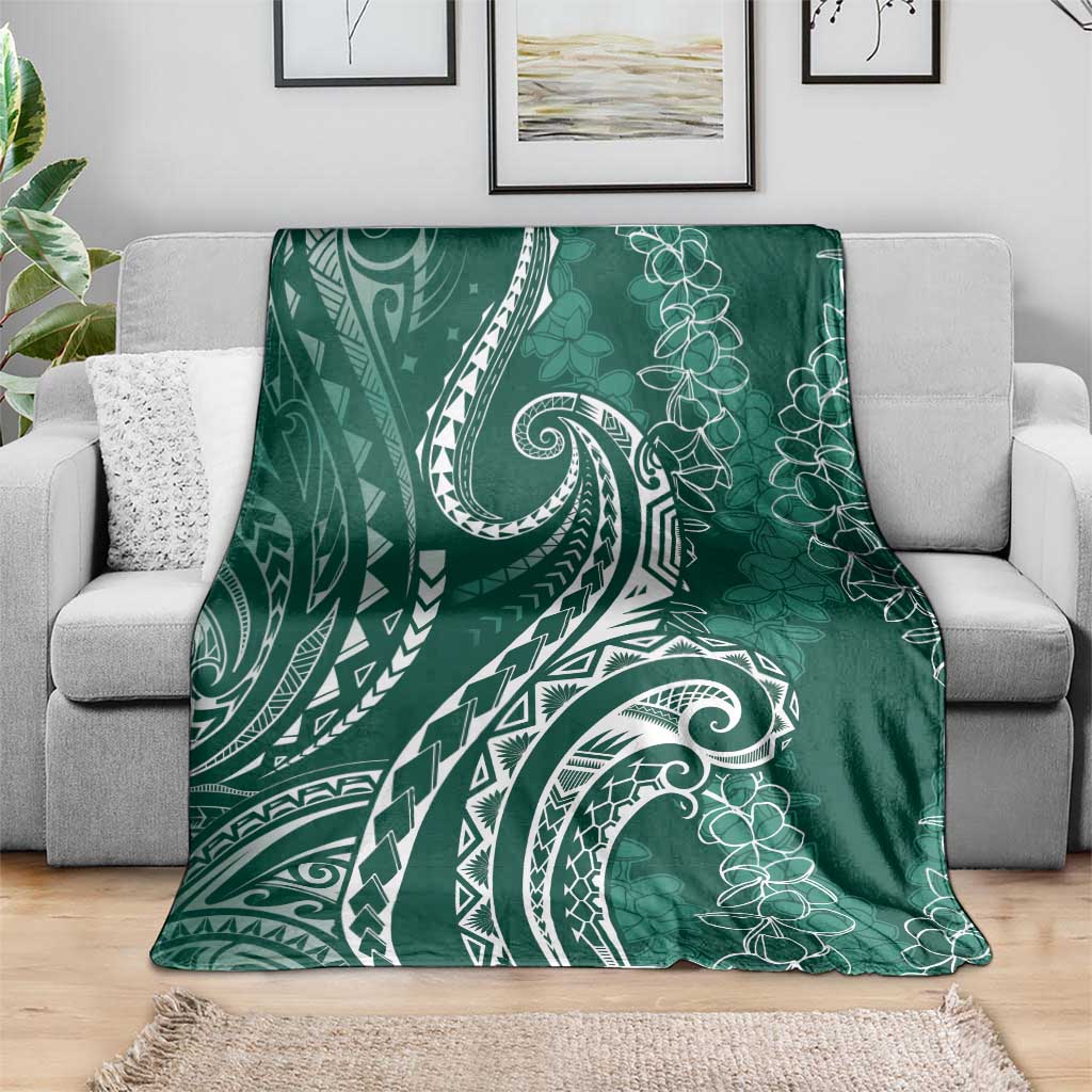 Polynesia Plumeria Lei Blanket Sage Green Curves Motif