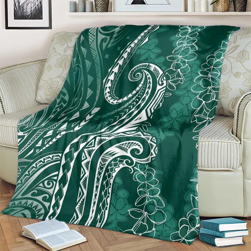 Polynesia Plumeria Lei Blanket Sage Green Curves Motif