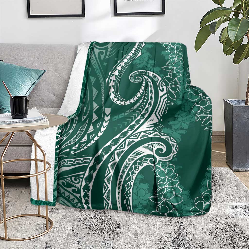 Polynesia Plumeria Lei Blanket Sage Green Curves Motif