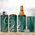 Polynesia Plumeria Lei 4 in 1 Can Cooler Tumbler Sage Green Curves Motif