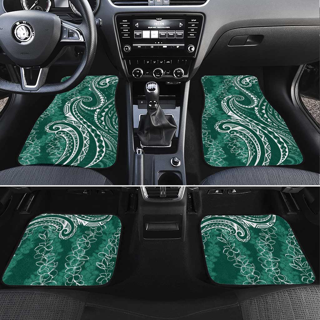 Polynesia Plumeria Lei Car Mats Sage Green Curves Motif