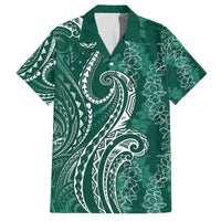Polynesia Plumeria Lei Family Matching Off The Shoulder Long Sleeve Dress and Hawaiian Shirt Sage Green Curves Motif