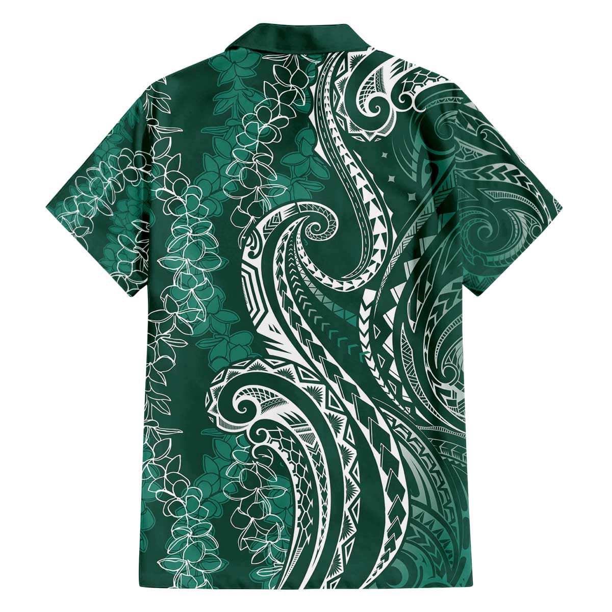 Polynesia Plumeria Lei Family Matching Off The Shoulder Long Sleeve Dress and Hawaiian Shirt Sage Green Curves Motif