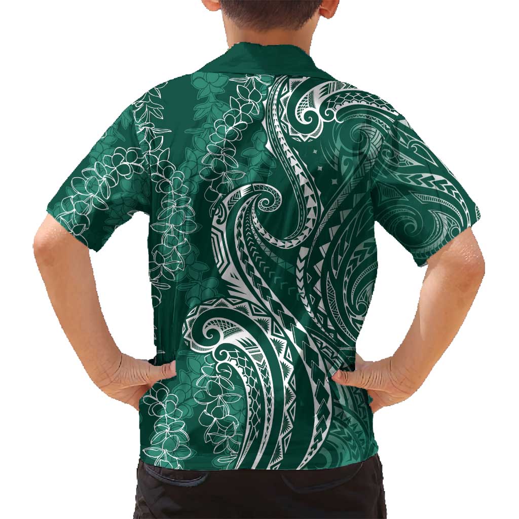 Polynesia Plumeria Lei Family Matching Off Shoulder Maxi Dress and Hawaiian Shirt Sage Green Curves Motif LT7 - Polynesian Pride