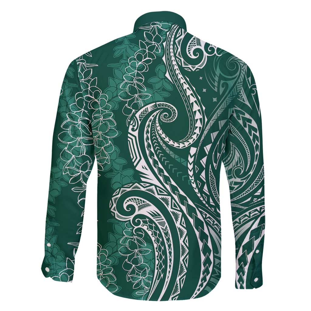 Polynesia Plumeria Lei Family Matching Off Shoulder Maxi Dress and Hawaiian Shirt Sage Green Curves Motif LT7 - Polynesian Pride