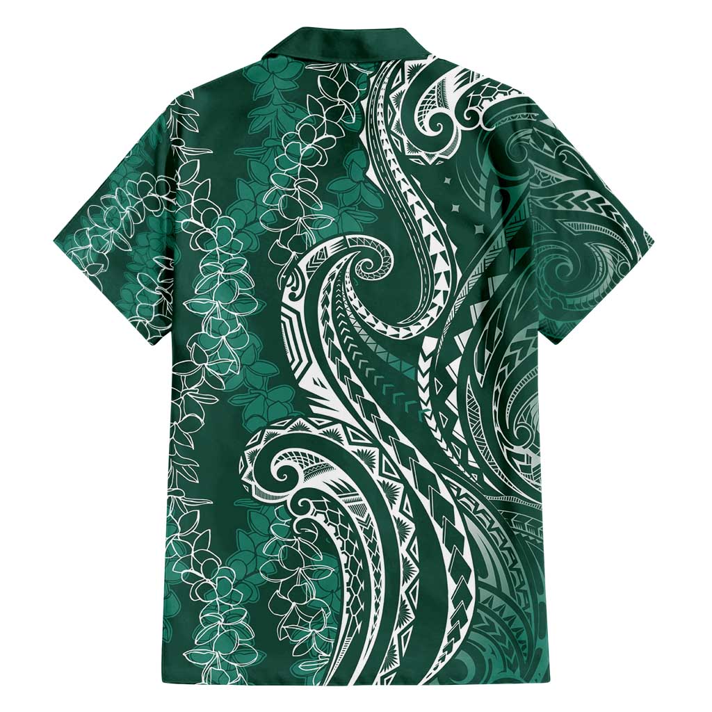 Polynesia Plumeria Lei Family Matching Off Shoulder Short Dress and Hawaiian Shirt Sage Green Curves Motif LT7 - Polynesian Pride